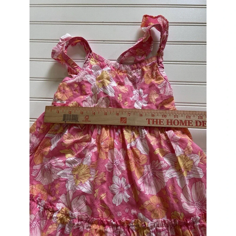 Joie Girls Pink Orange Floral Tiered Sundress Size 7 Cotton Ruffle Strap Boho - Picture 5 of 12